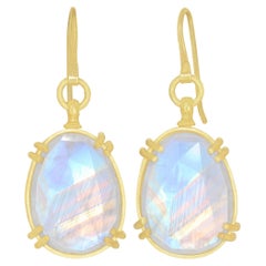 Lilly Fitzgerald Exceptional Matched Rainbow Moonstone Handmade 22k Earrings