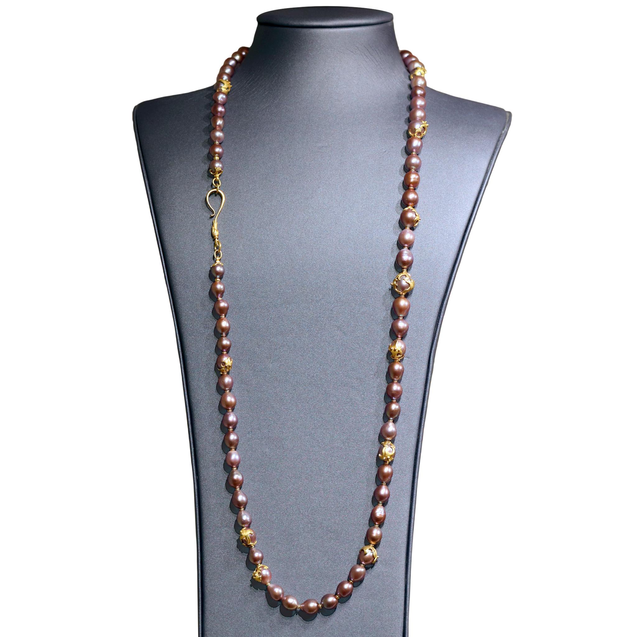 Artist Lilly Fitzgerald Opera Length Natural Chinese Freshwater Pearl 22k Necklace