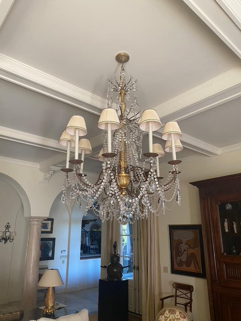 Gold Leaf Lilly French Basket Crystal Chandelier with 10 Lamps