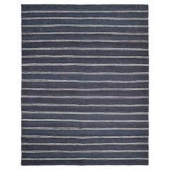Tappeto Lilly in juta e cotone a righe, tessuto a mano in stile contemporaneo, 5' 0" x 8' 0", blu