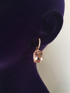 18 Karat Rose Gold Morganite Diamond Hoop Drop Earrings