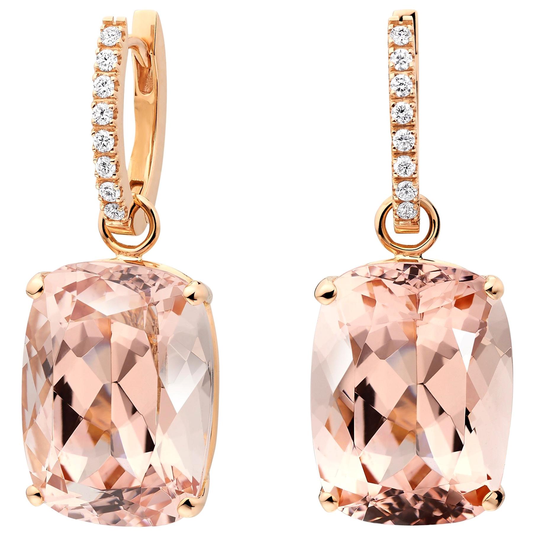 Lilly Hastedt 18 Karat Rose Gold Morganite Diamond Hoop Drop Earrings  For Sale