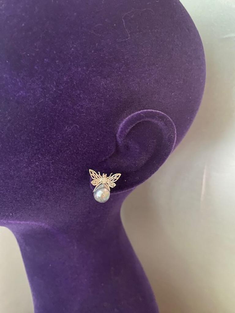 Lilly Hastedt Akoya Pearl, Diamond Mini Insect Stud Earrings In New Condition In London, GB