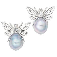 Lilly Hastedt Akoya Pearl, Diamond Mini Insect Stud Earrings