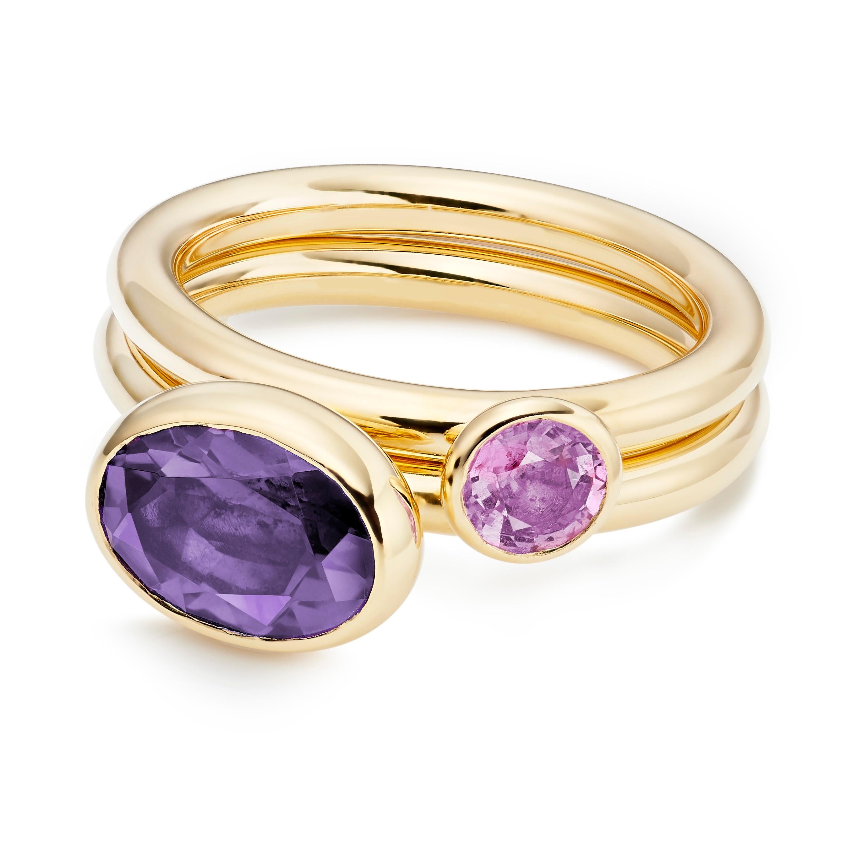 Oval Cut Lilly Hastedt Amethyst and Pink Sapphire Stack Pod Rings For Sale