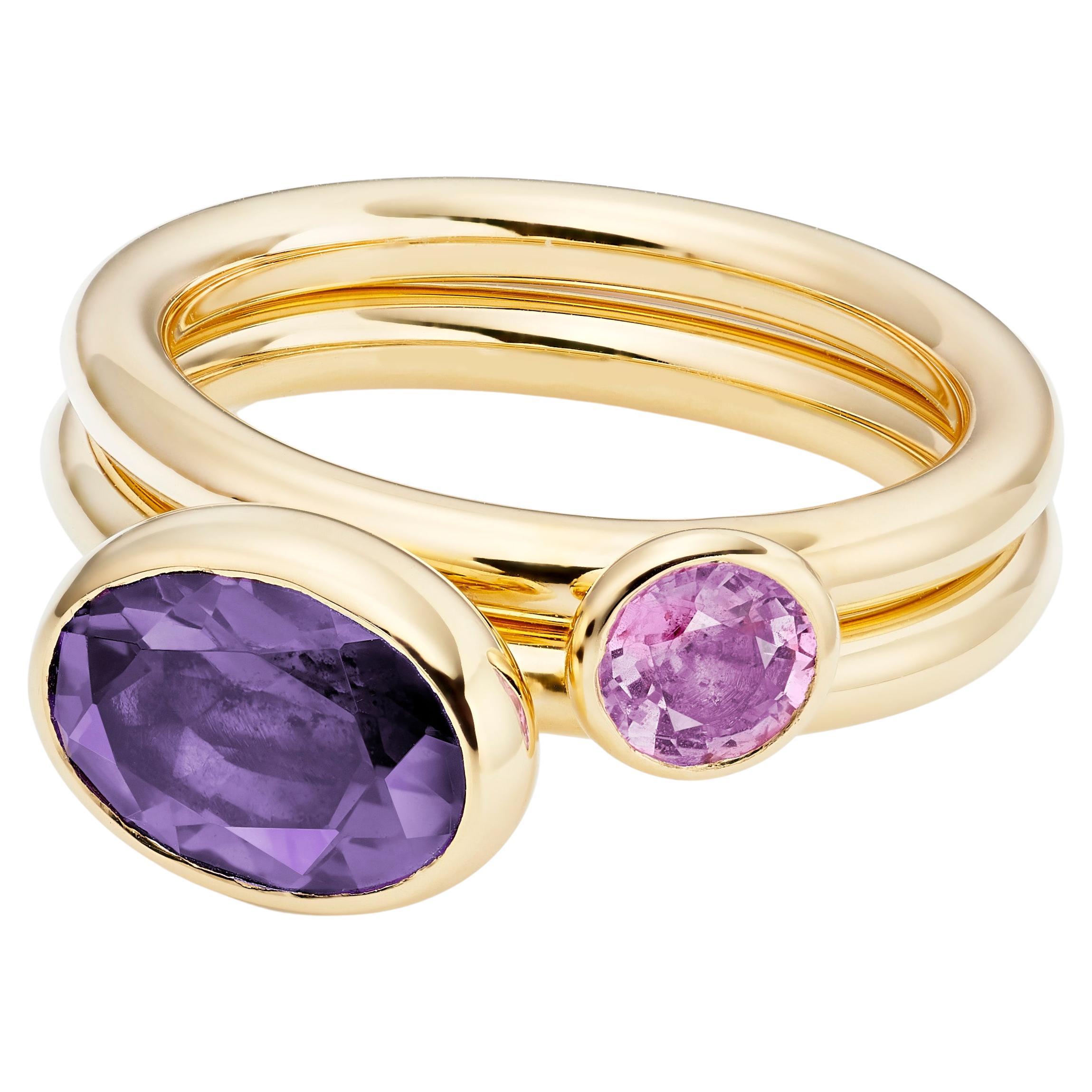 Lilly Hastedt Amethyst and Pink Sapphire Stack Pod Rings For Sale