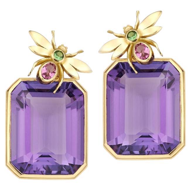 Lilly Hastedt Amethyst Insect Cocktail Earrings For Sale