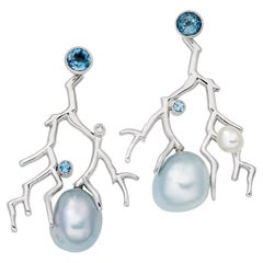 Lilly Hastedt Aquamarine and South Sea Pearl Coral Twig Earrings
