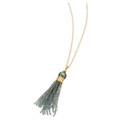 Lilly Hastedt Black Pearl Diamond and Green Sapphire Beads Tassel Necklace