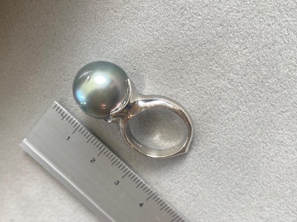 Uncut Lilly Hastedt Black Tahitian Pearl Platinum Gold Ring For Sale