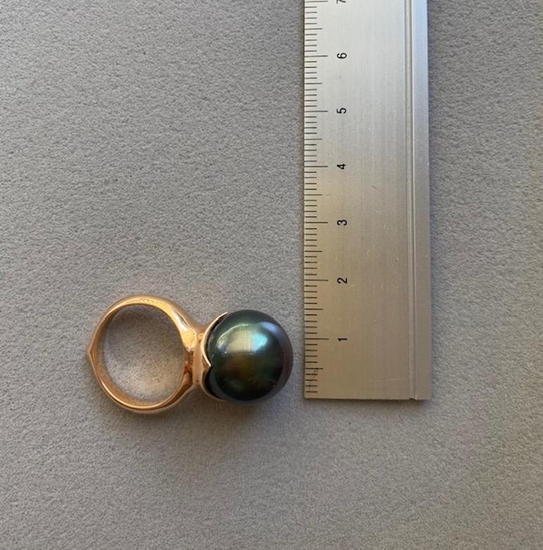 Uncut Lilly Hastedt Black Tahitian Pearl Rose Gold Ring For Sale