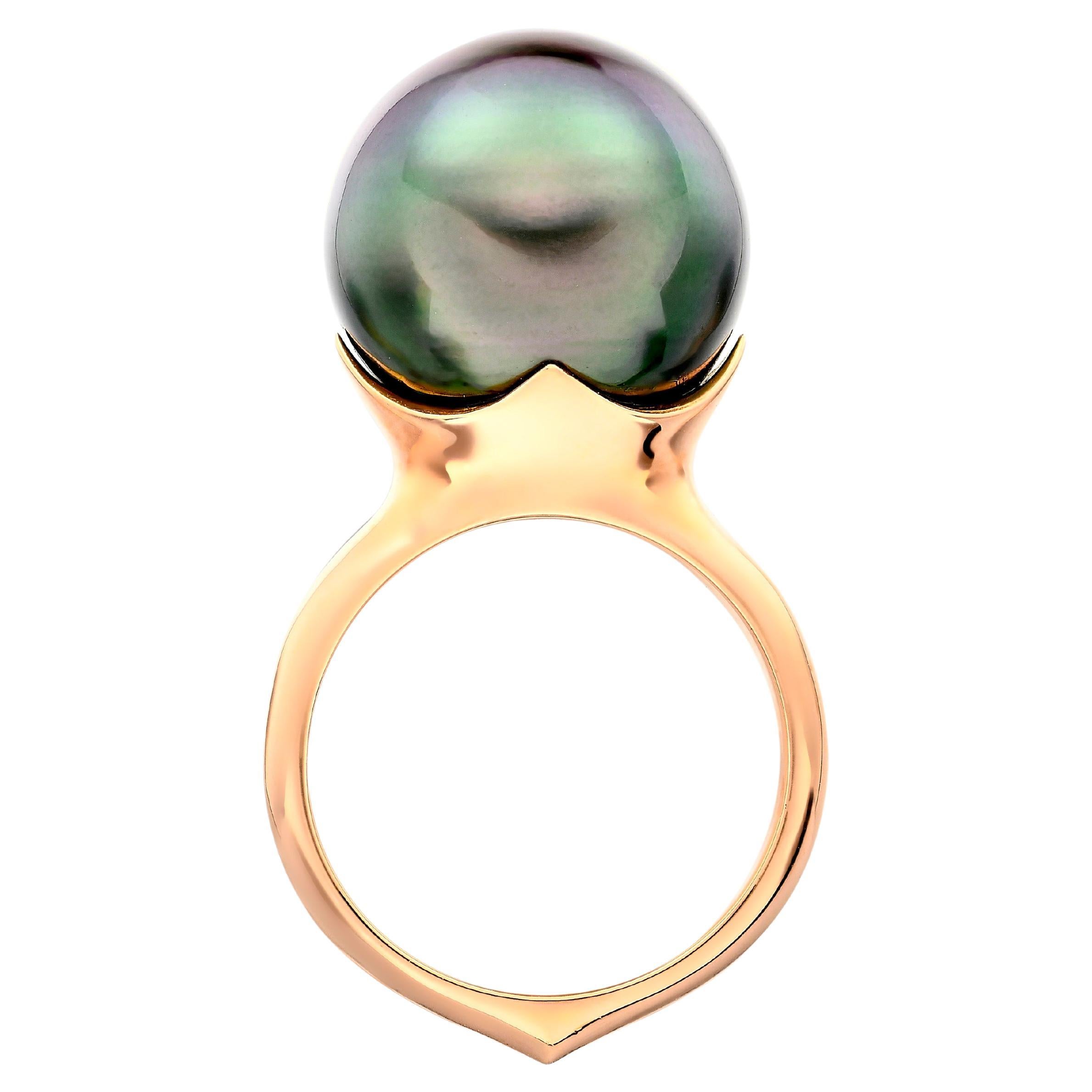 Lilly Hastedt Black Tahitian Pearl Rose Gold Ring For Sale