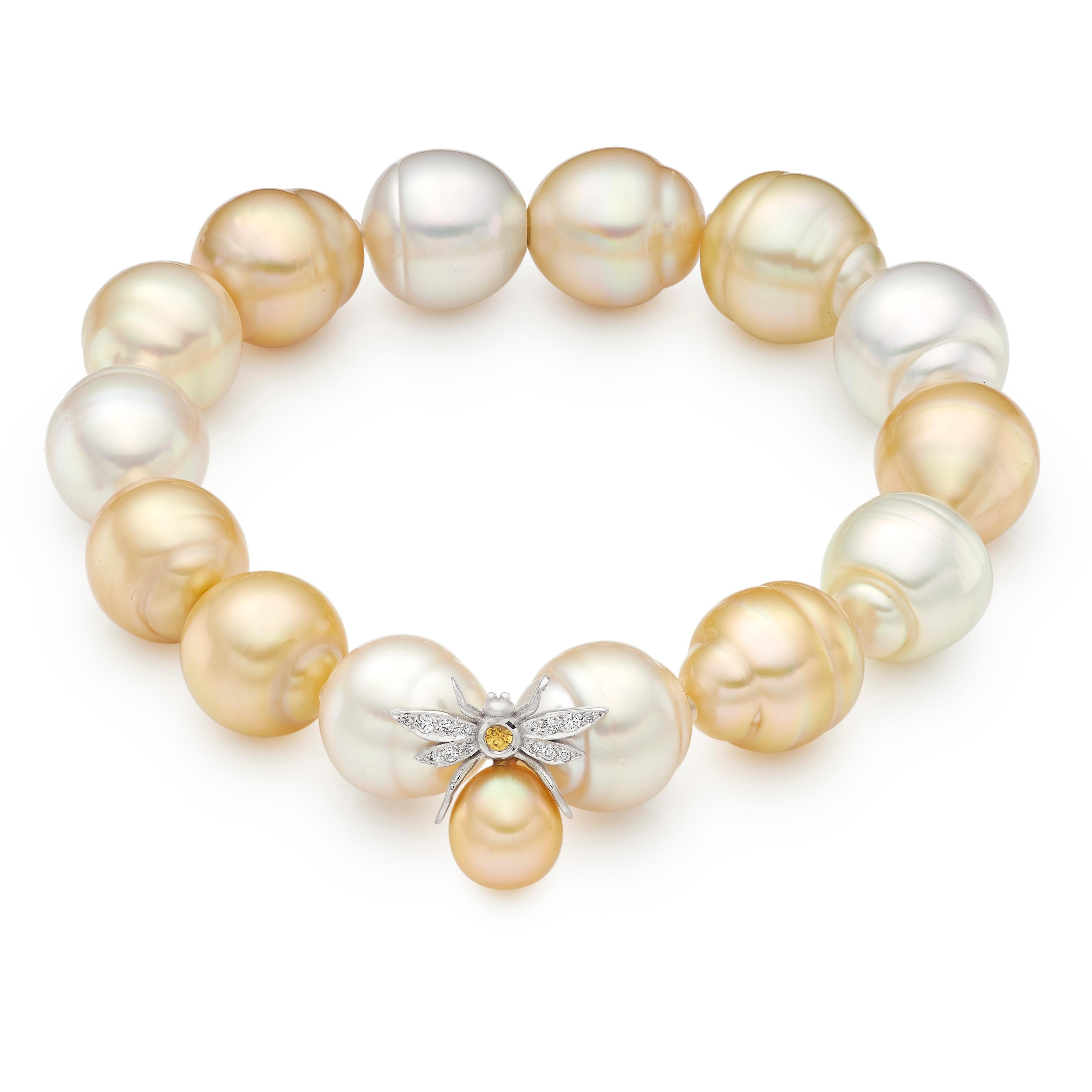 Contemporary Lilly Hastedt Diamond and South Sea Pearl Insect Bracelet For Sale