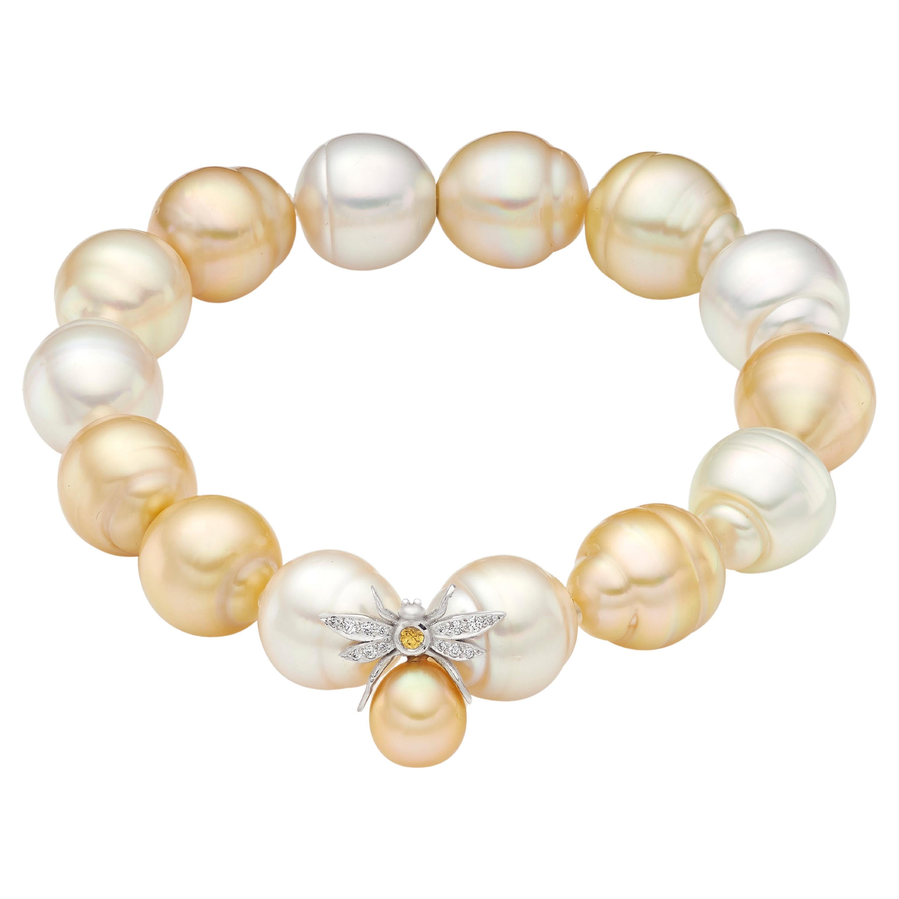 Lilly Hastedt Diamond and South Sea Pearl Insect Bracelet For Sale