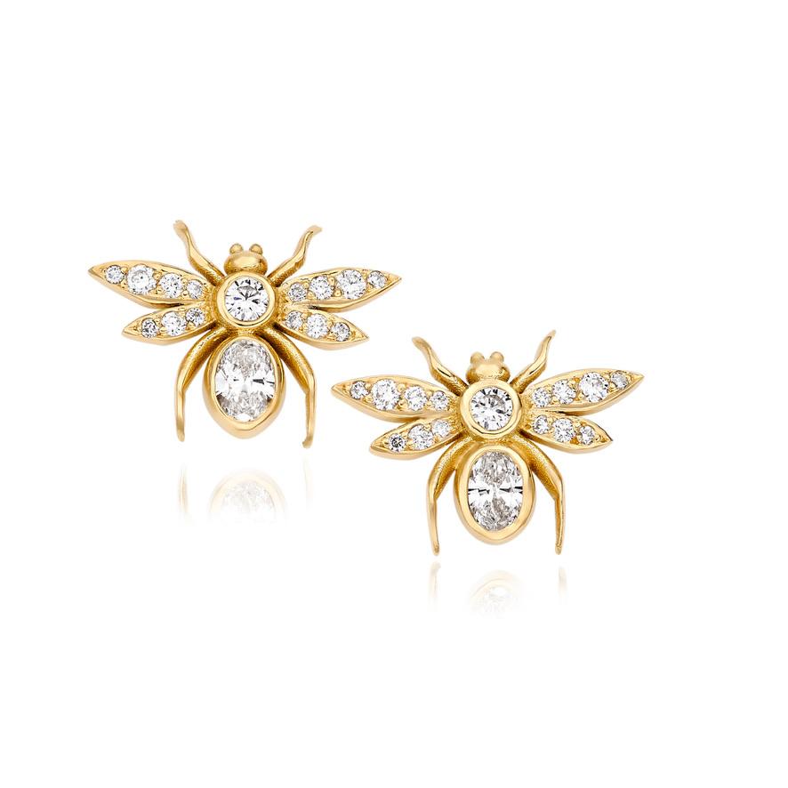 Oval Cut Lilly Hastedt Diamond Mini Insect Stud Earrings For Sale