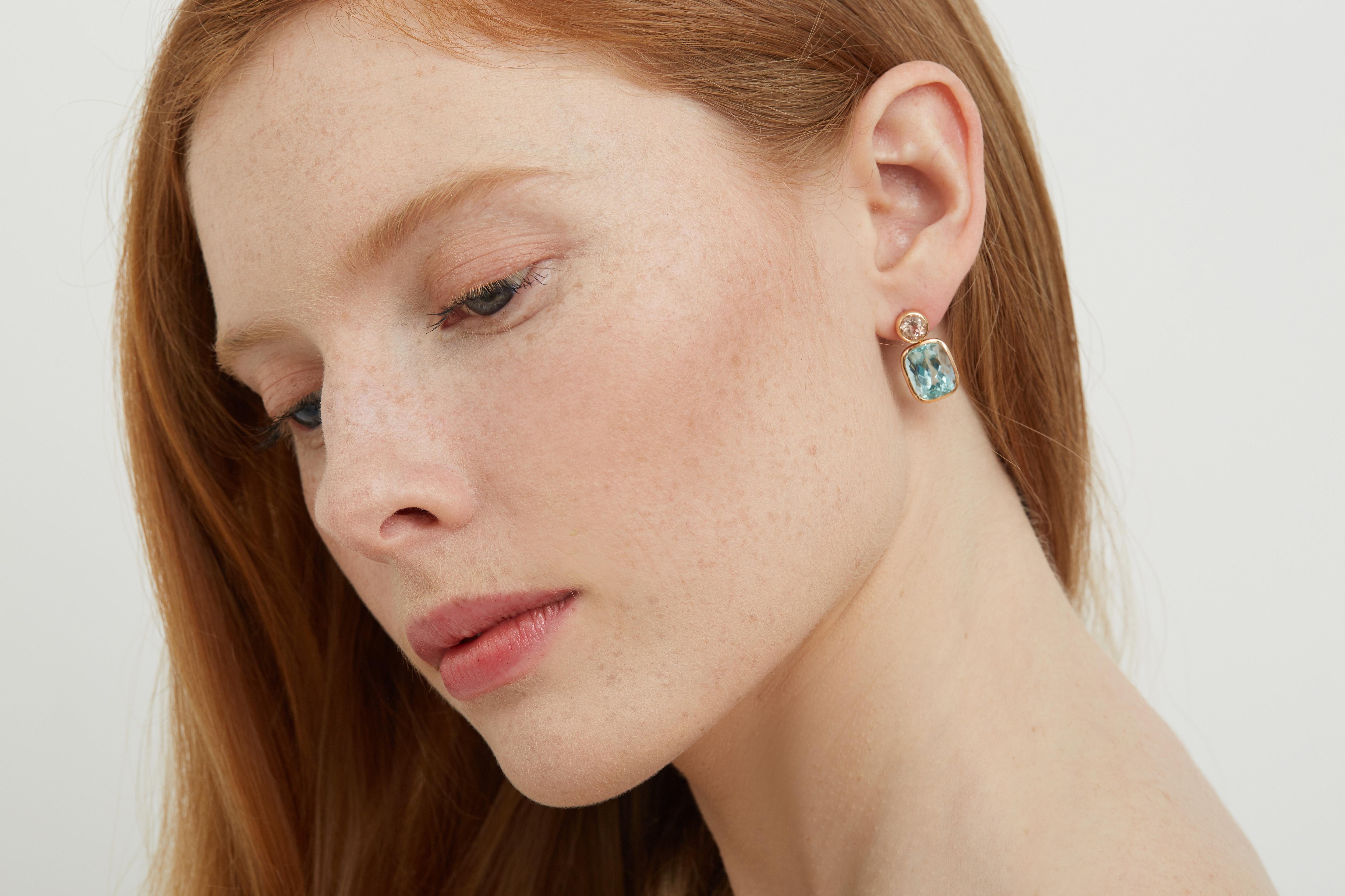 Elegant statement classic Green Beryl and Aquamarine earrings set in Platinum. 

Made in London by Lilly Hastedt

Aquamarine: 10.30 carats