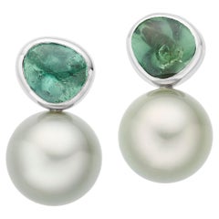 Lilly Hastedt Green Tourmaline and Tahitian Pearl Earrings