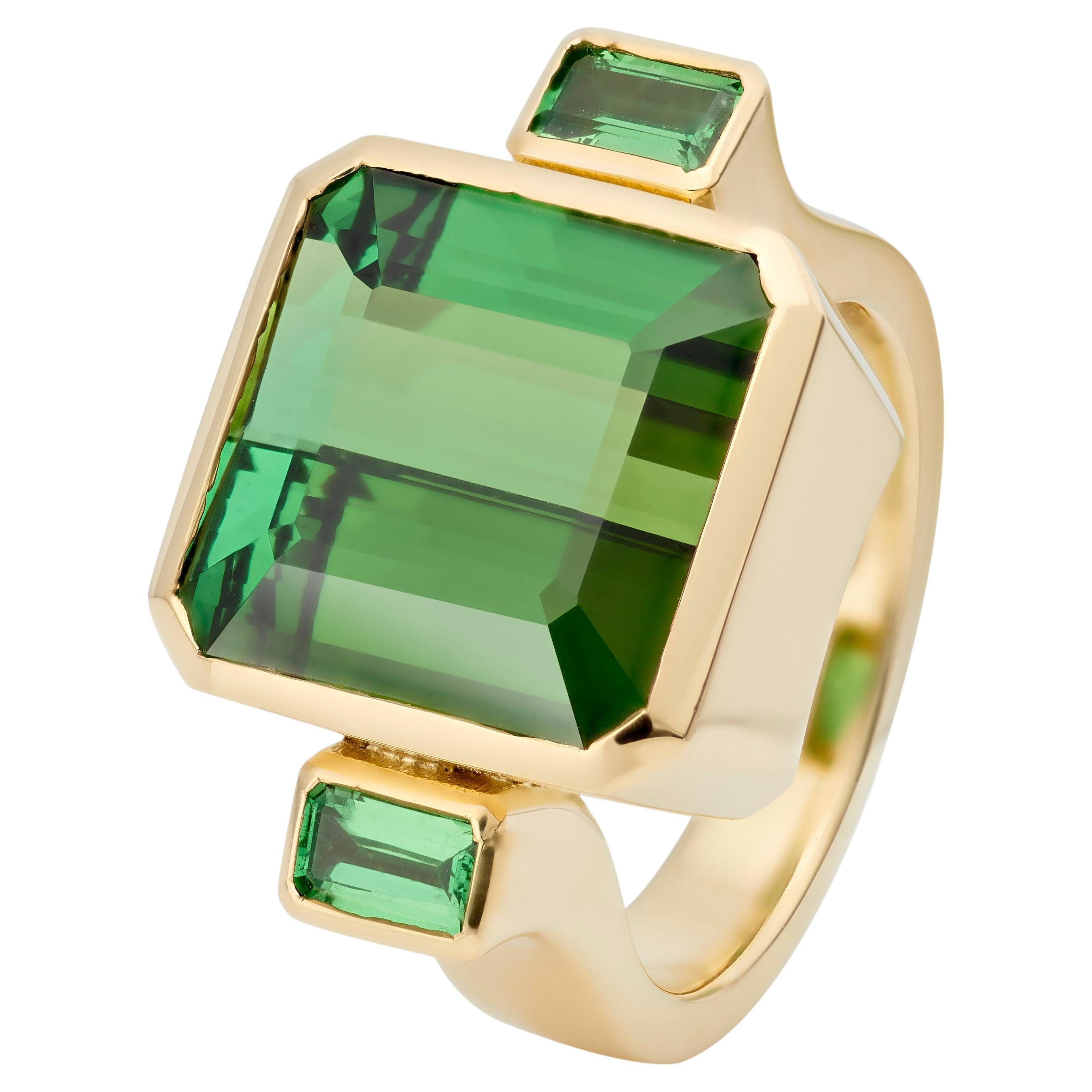Lilly Hastedt Green Tourmaline and Tsavorite Gold Bon Bon Ring For Sale