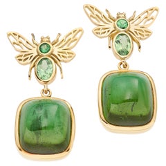 Lilly Hastedt Green Tourmaline Yellow Gold Bee Wing Statement Earrings