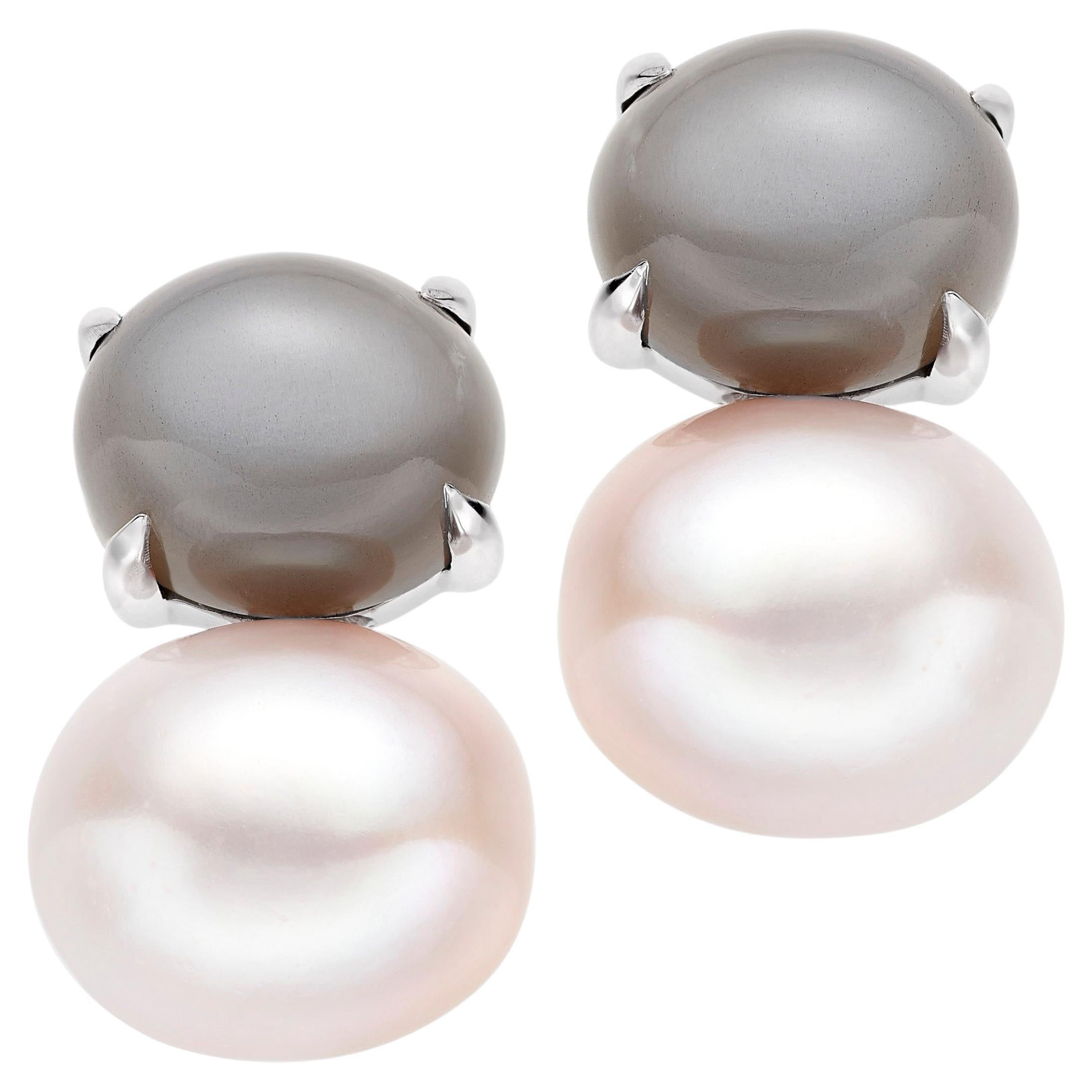 Lilly Hastedt Grey Moonstone and Freshwater Pearl Earrings For Sale