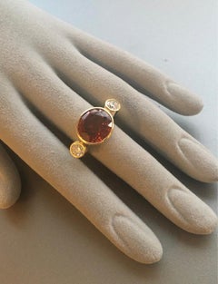 Hessonite Garnet and Diamond Three-Stone Ring 18 Karat Gold