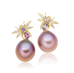 Lilly Hastedt Lavender Sapphire and Freshwater Pearl Bee Wing Earrings