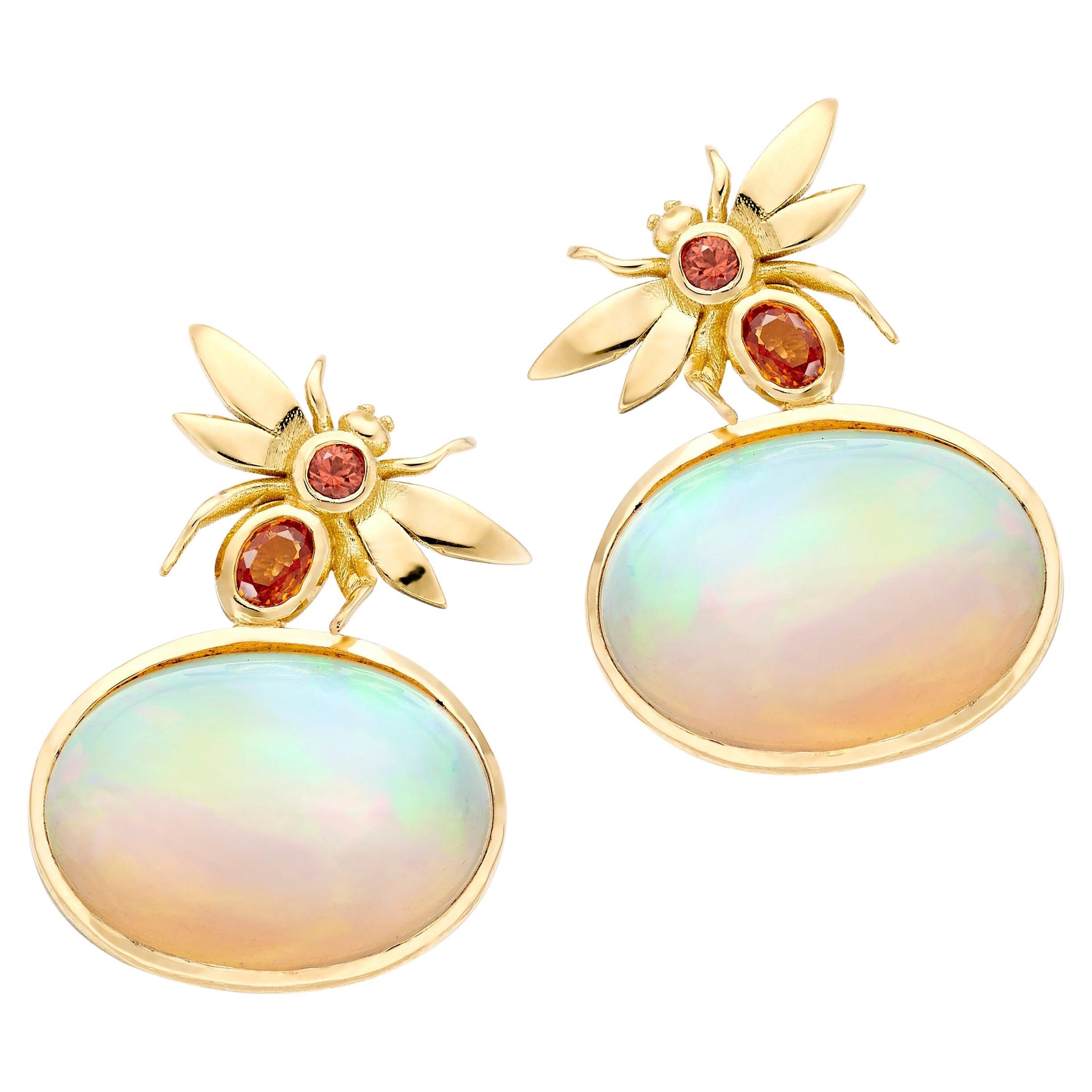 Lilly Hastedt Mandarin Garnet and Opal Earrings For Sale
