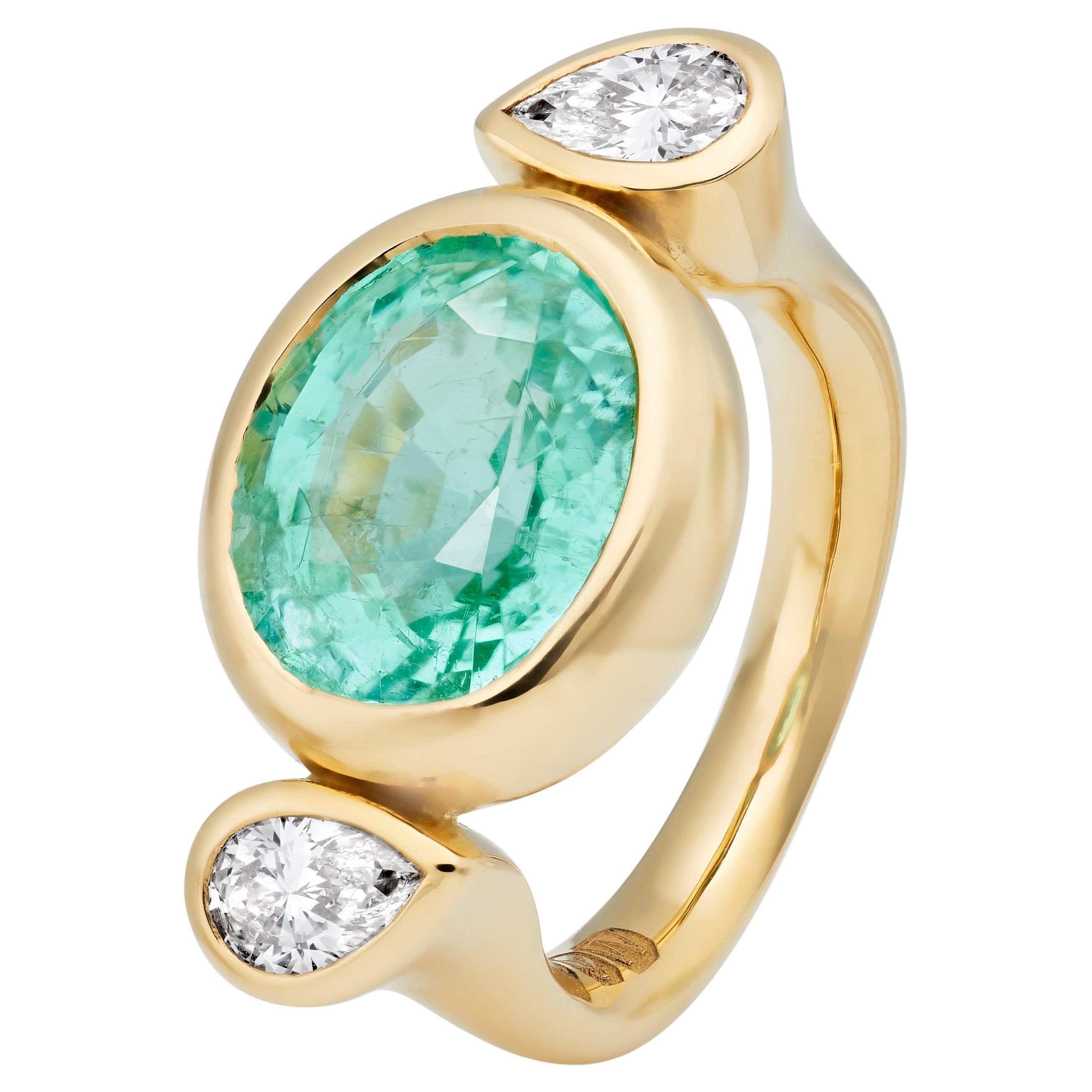 Lilly Hastedt Paraiba Tourmaline and Diamond Gold Curvy Bon Bon Ring For Sale