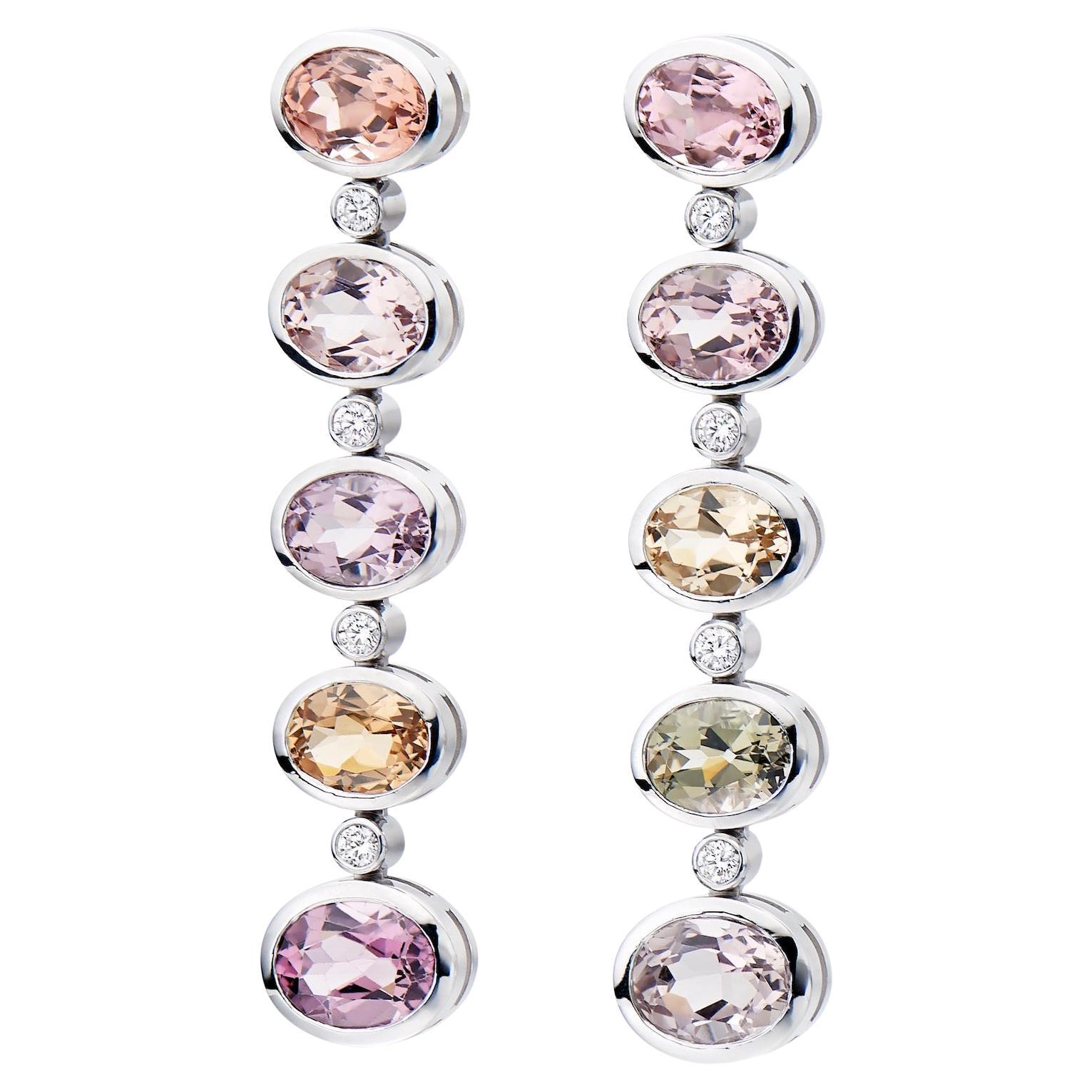 Lilly Hastedt Pastel Tourmaline and Diamond Gold Cocktail Earrings For Sale