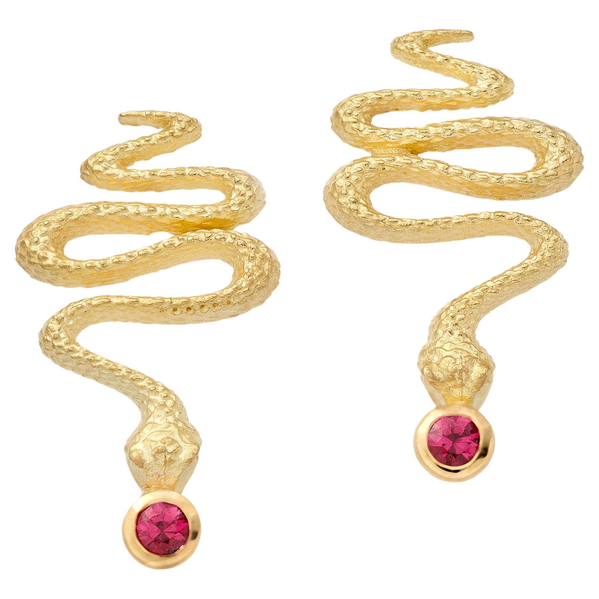 Lilly Hastedt Red Spinel Snake Quotidien Earrings For Sale