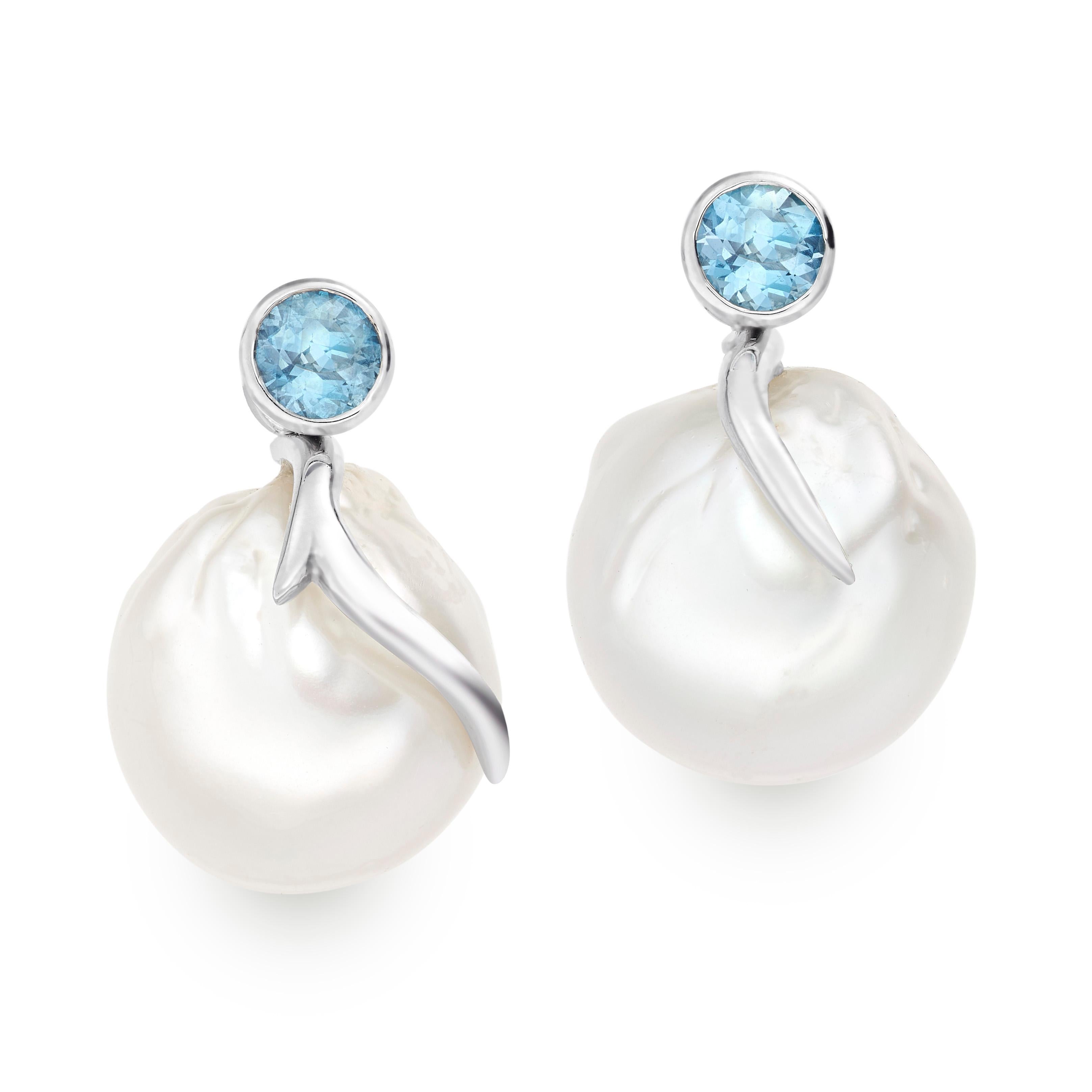 Brilliant Cut Lilly Hastedt Santa Maria Aquamarine and South Sea Pearl Earrings For Sale