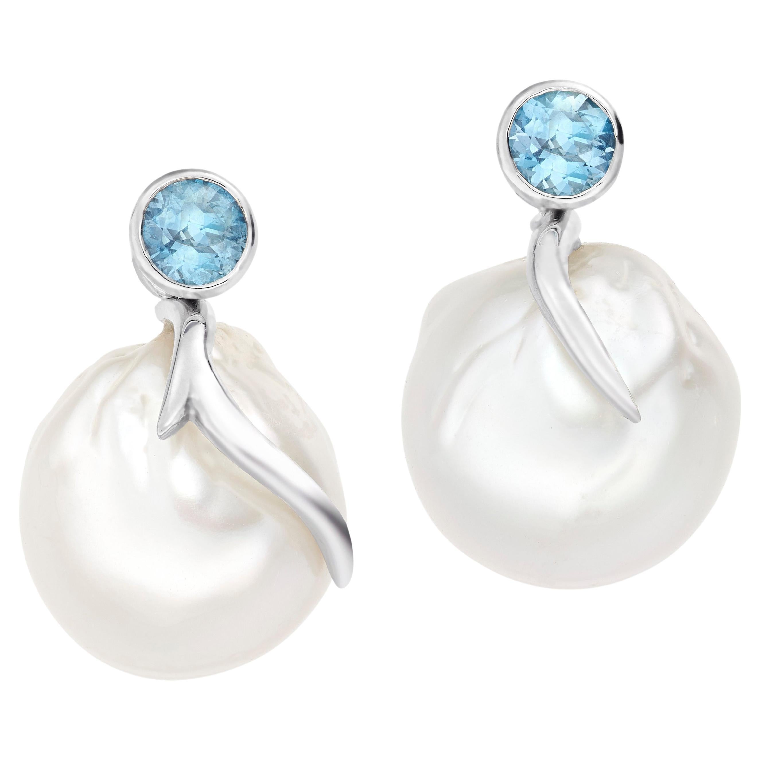 Lilly Hastedt Santa Maria Aquamarine and South Sea Pearl Earrings For Sale