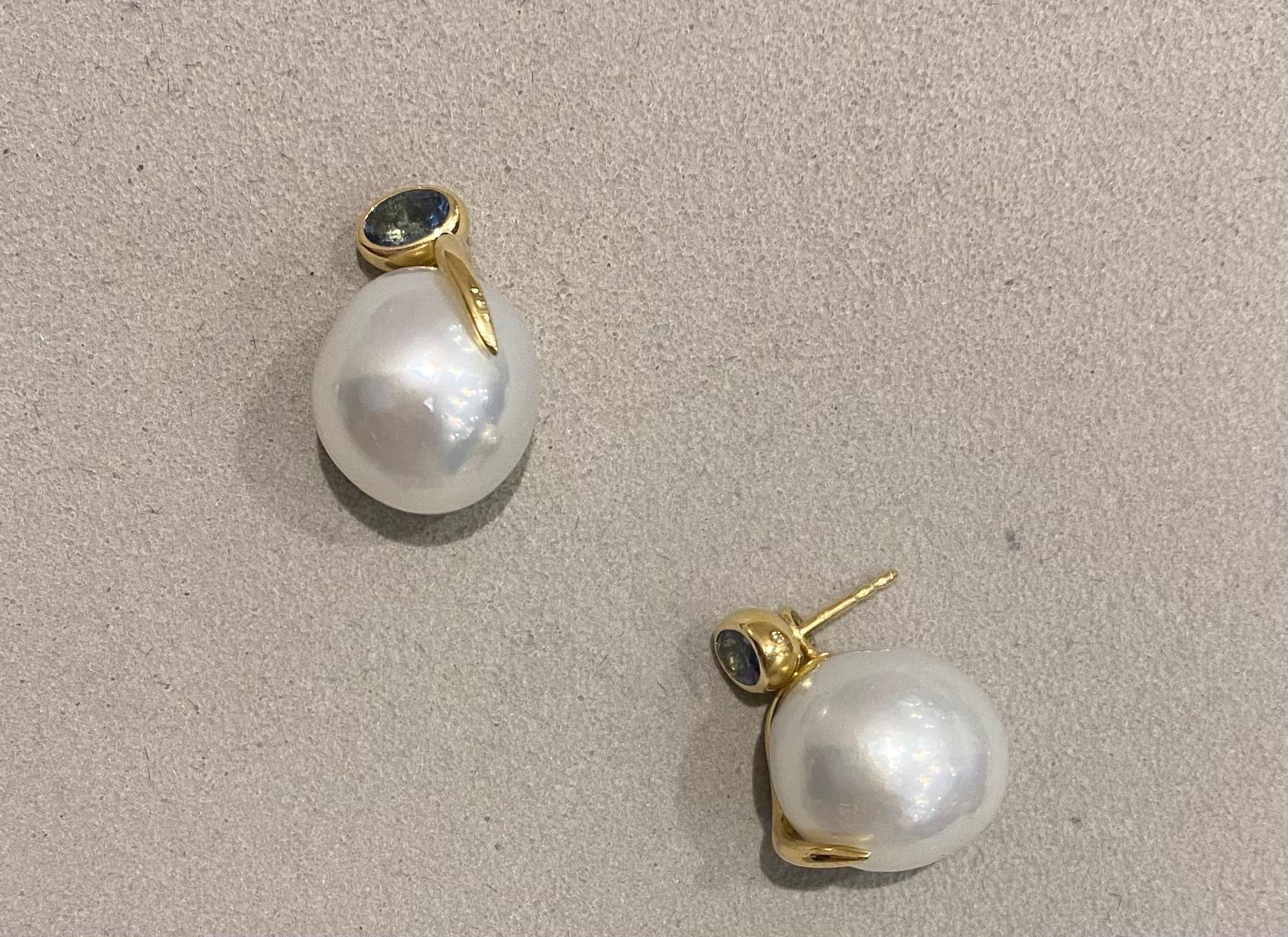 Oval Cut Lilly Hastedt South Sea Pearl and Aquamarine Earrings