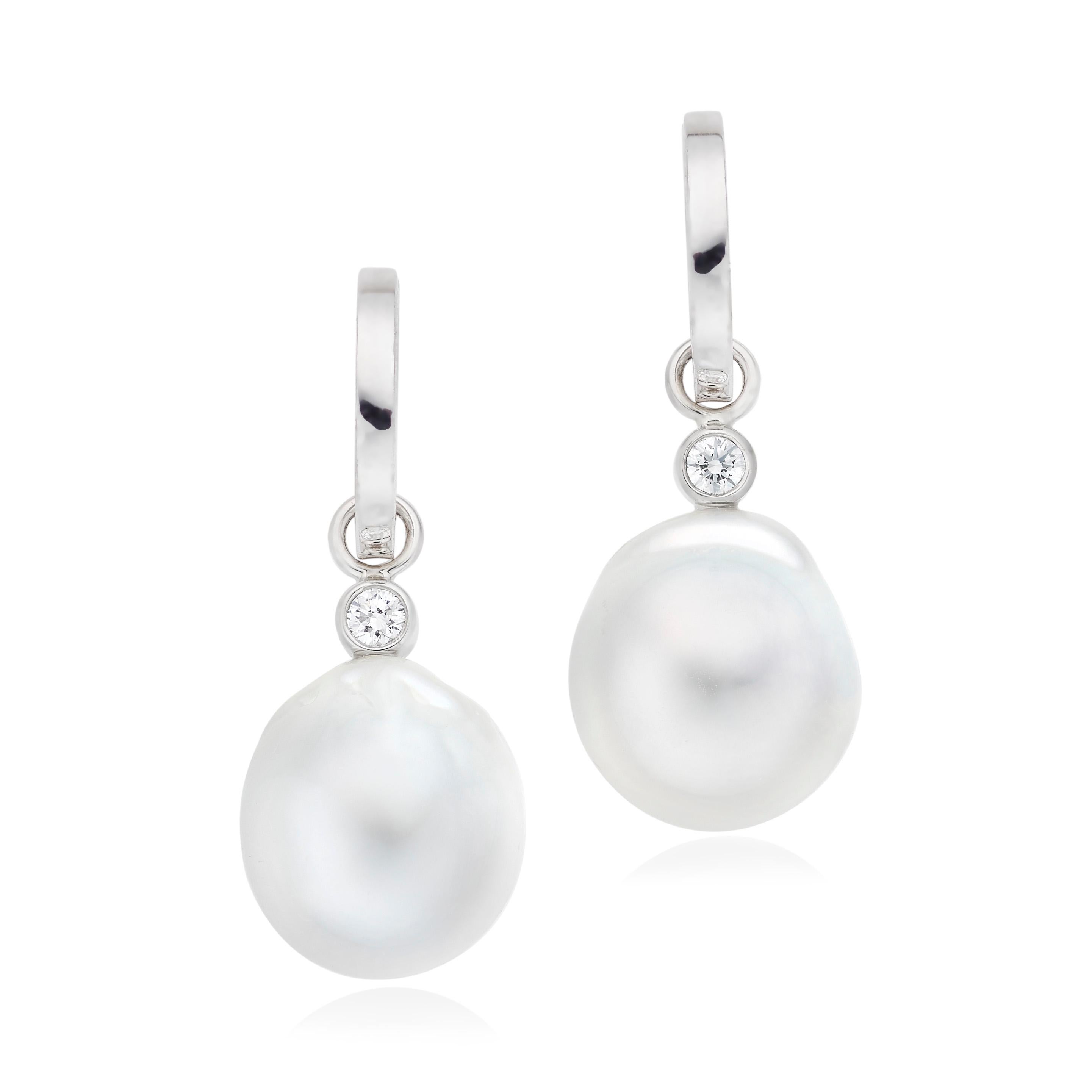 Contemporary Lilly Hastedt South Sea Pearl Diamond Hoop Earrings For Sale