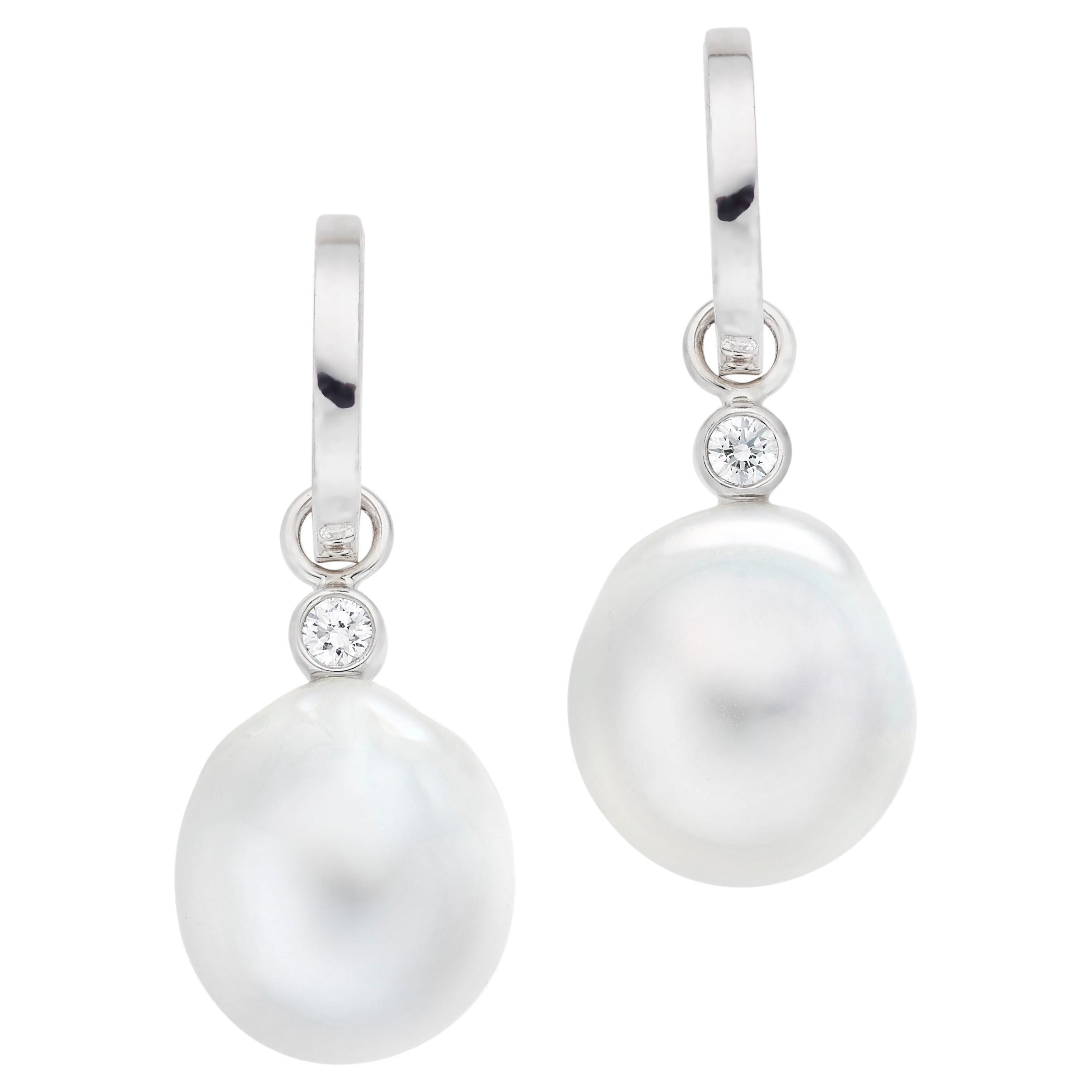 Lilly Hastedt South Sea Pearl Diamond Hoop Earrings For Sale