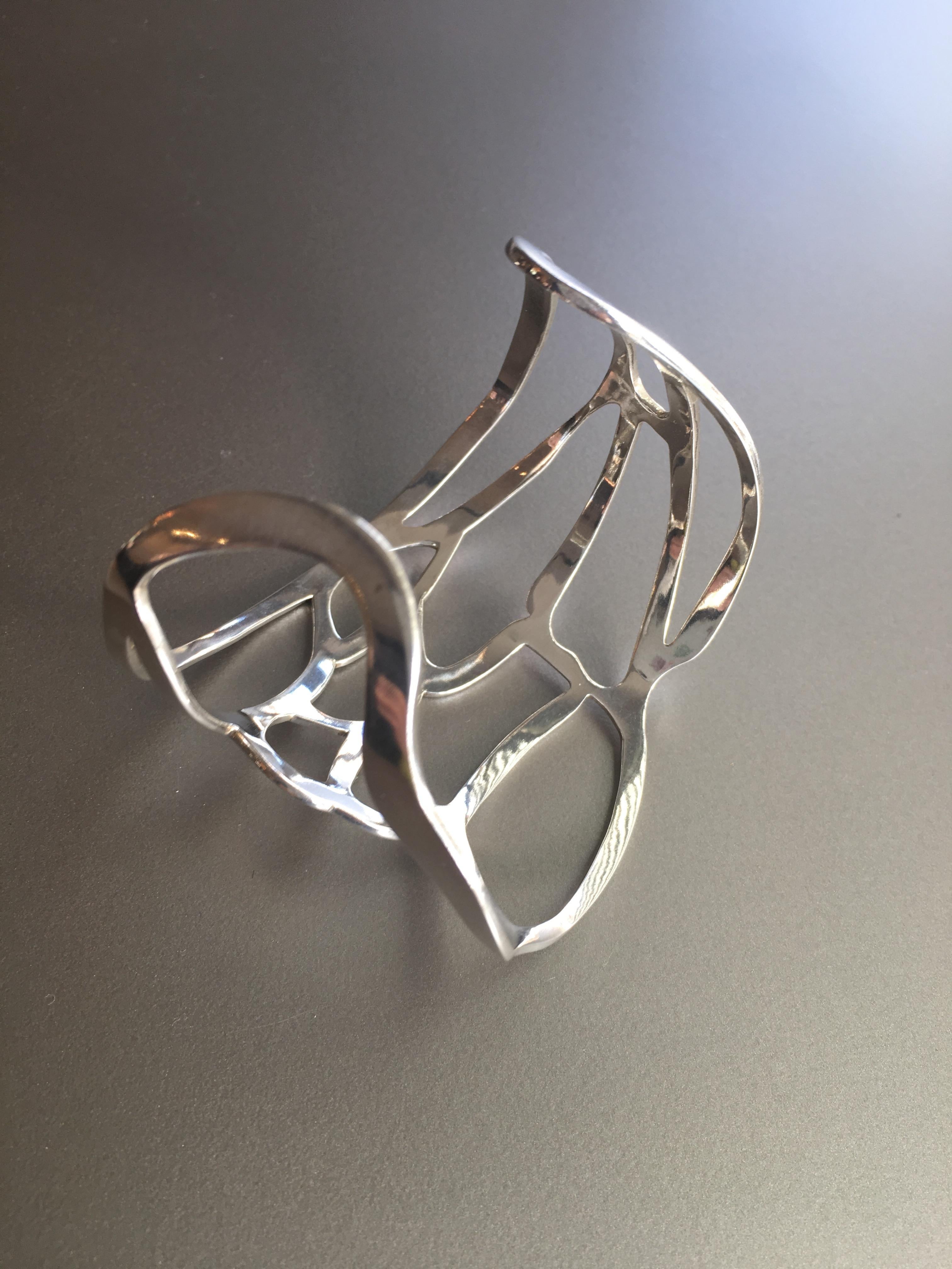 Women's Sterling Minimalist Silver Bee Wing Cuff Bracelet For Sale