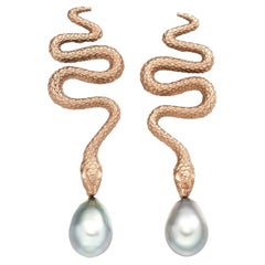 Lilly Hastedt Tahitian Black Pearl White Gold Snake Cocktail Earrings