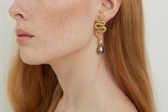 Lilly Hastedt Tahitian Black Pearl Yellow Gold Snake Cocktail Earrings