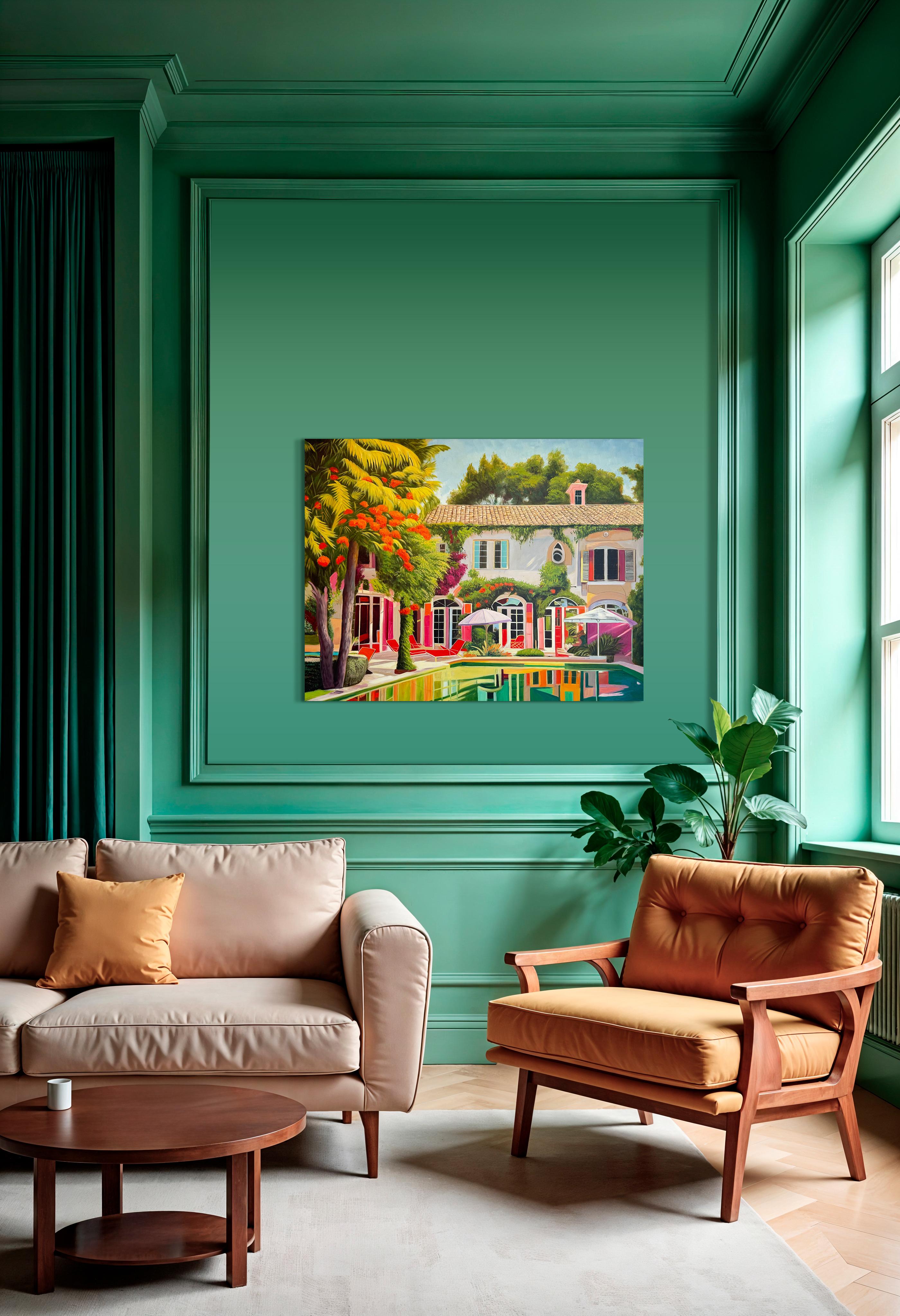 A House Becomes a Home With you - Contemporary Architecture Pool House Painting For Sale 10