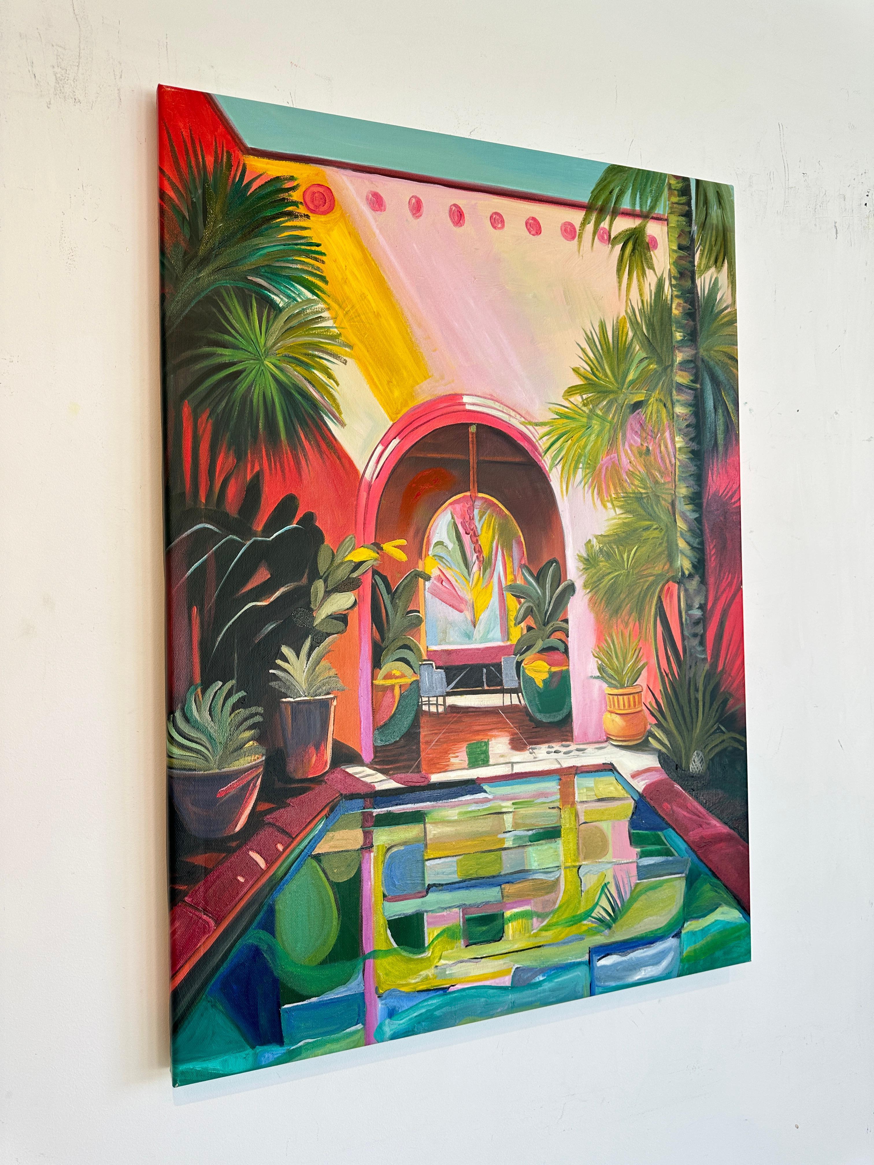 A quiet Oasis by Lilly Muth - Contemporary Architecture Villa Oil Painting 9