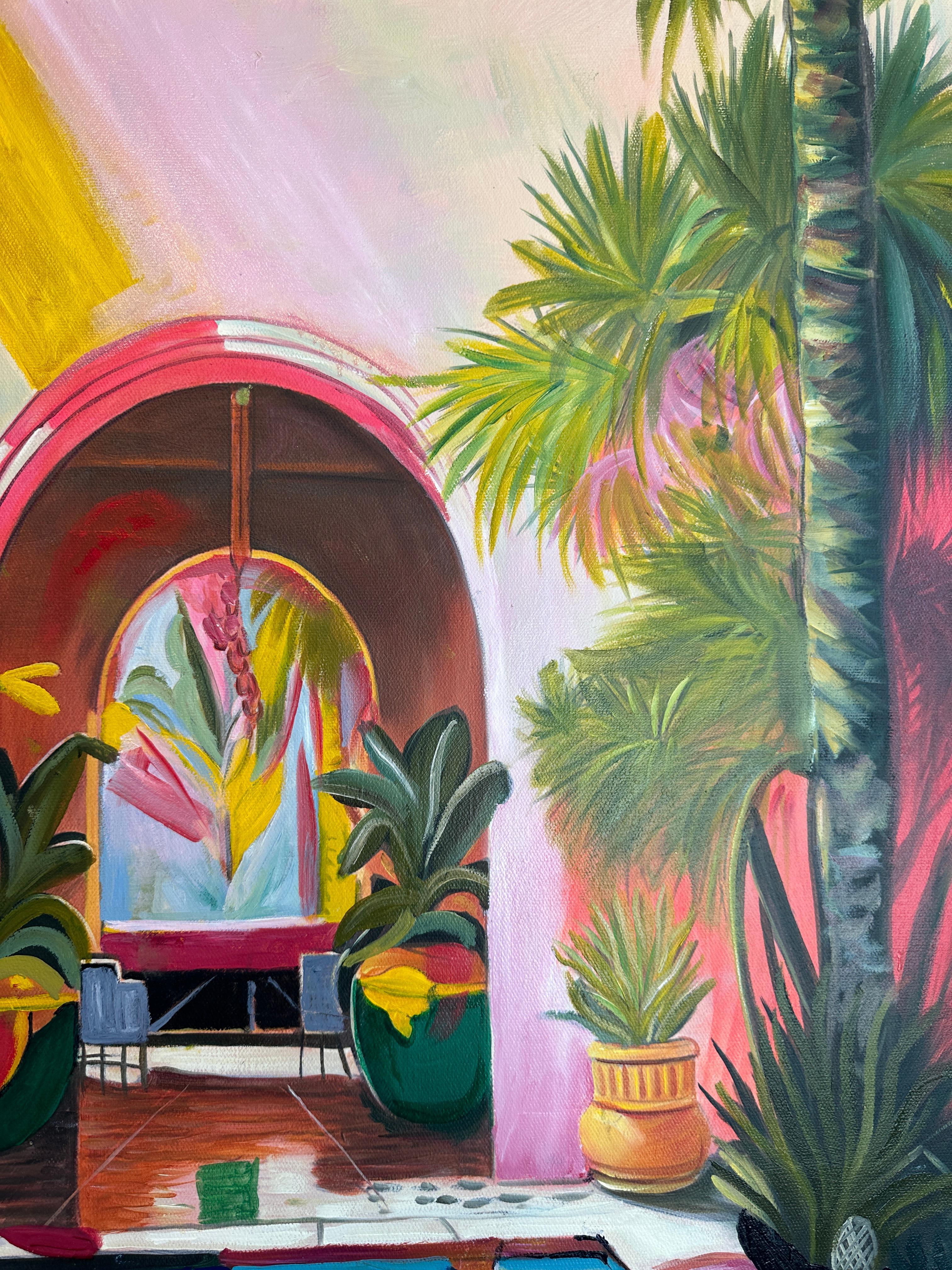 A quiet Oasis by Lilly Muth - Contemporary Architecture Villa Oil Painting 11