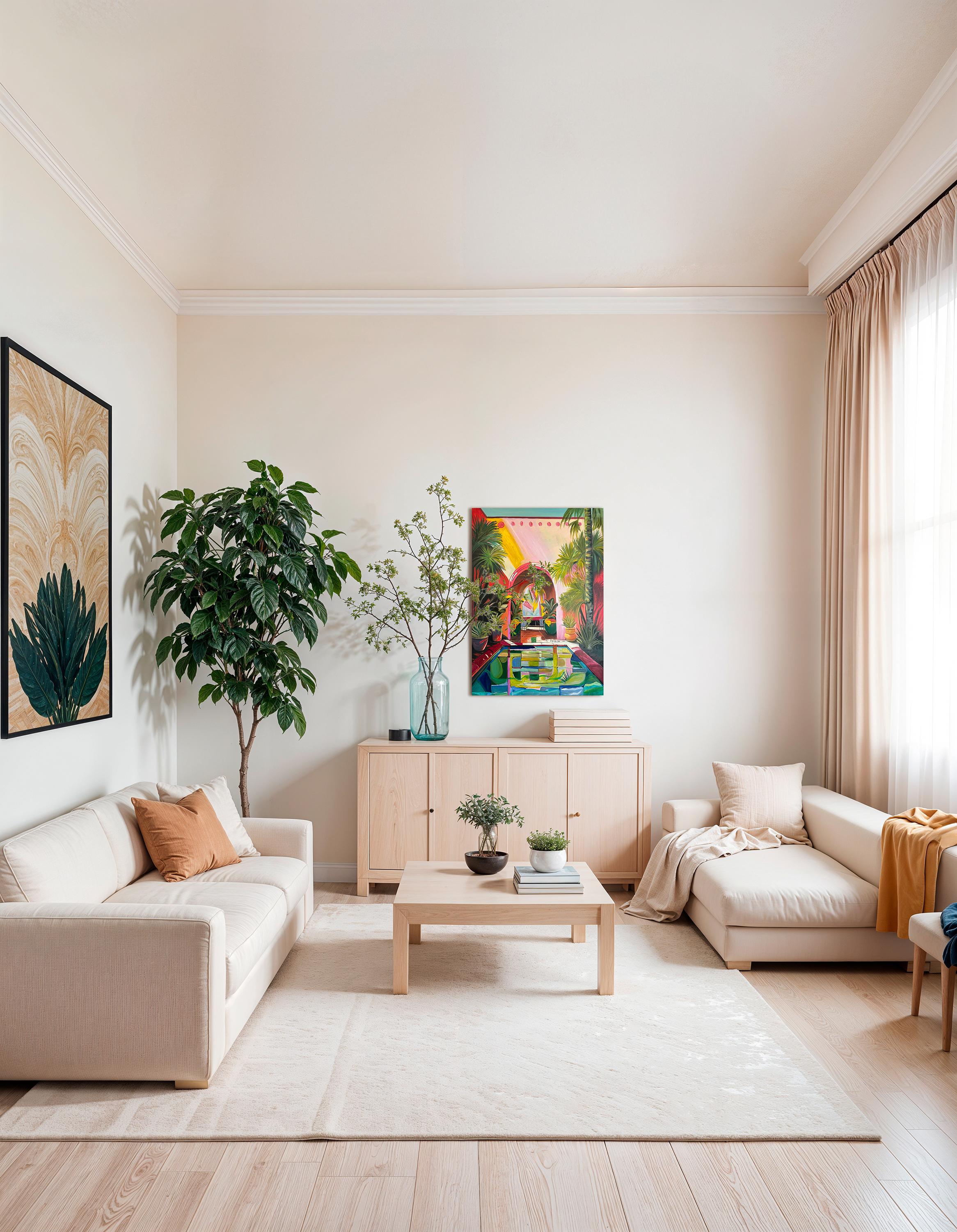 A quiet Oasis by Lilly Muth - Contemporary Architecture Villa Oil Painting 13