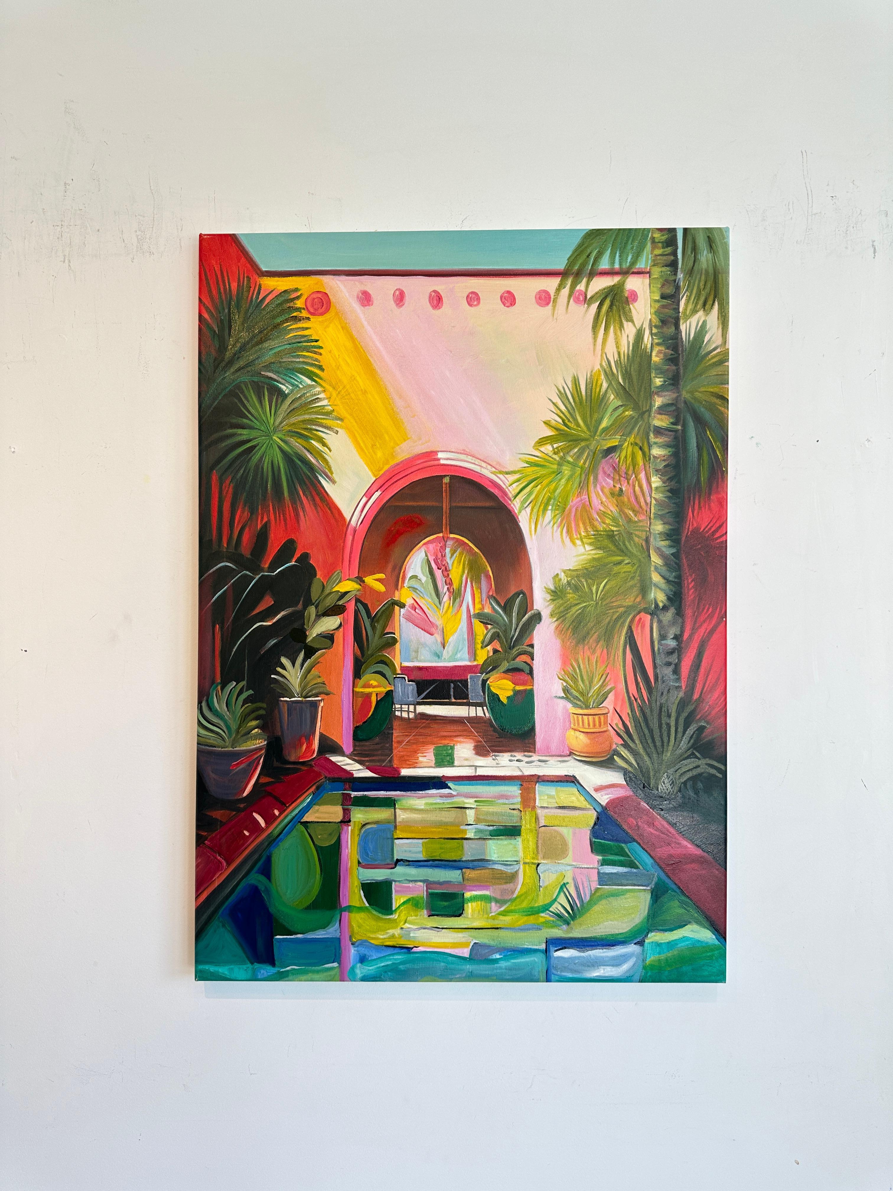 A quiet Oasis by Lilly Muth - Contemporary Architecture Villa Oil Painting 3