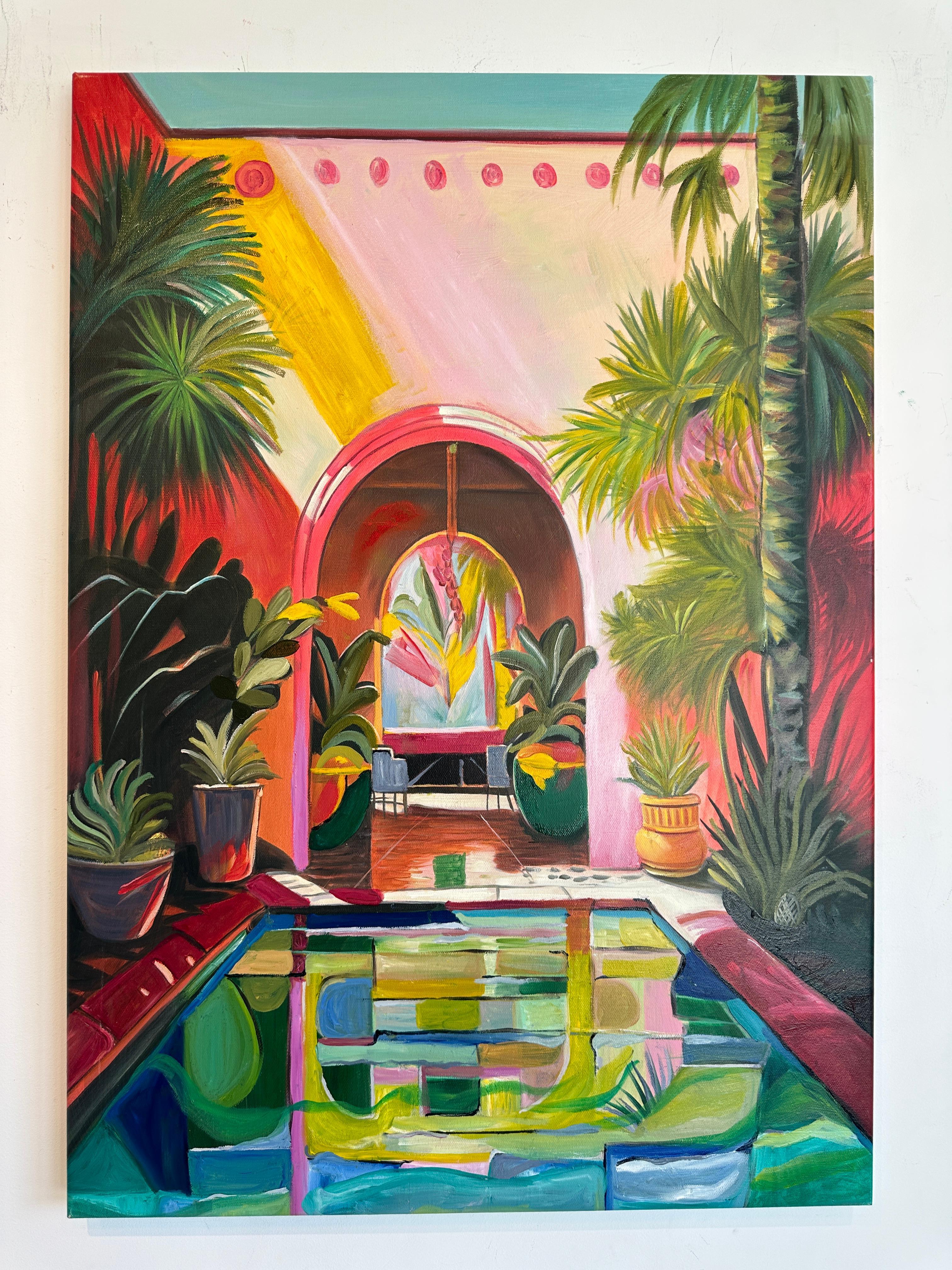 A quiet Oasis by Lilly Muth - Contemporary Architecture Villa Oil Painting 4