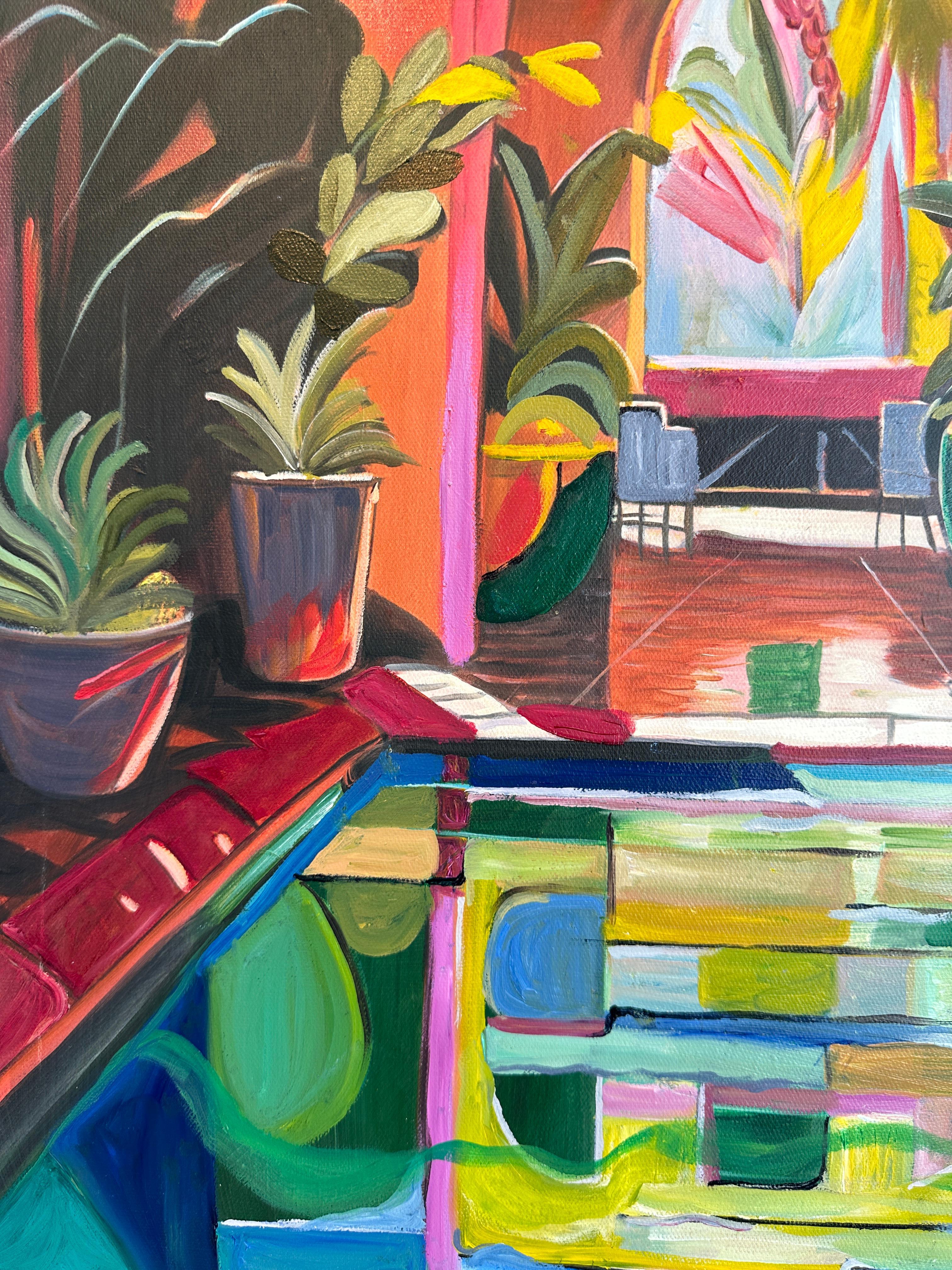 A quiet Oasis by Lilly Muth - Contemporary Architecture Villa Oil Painting 5