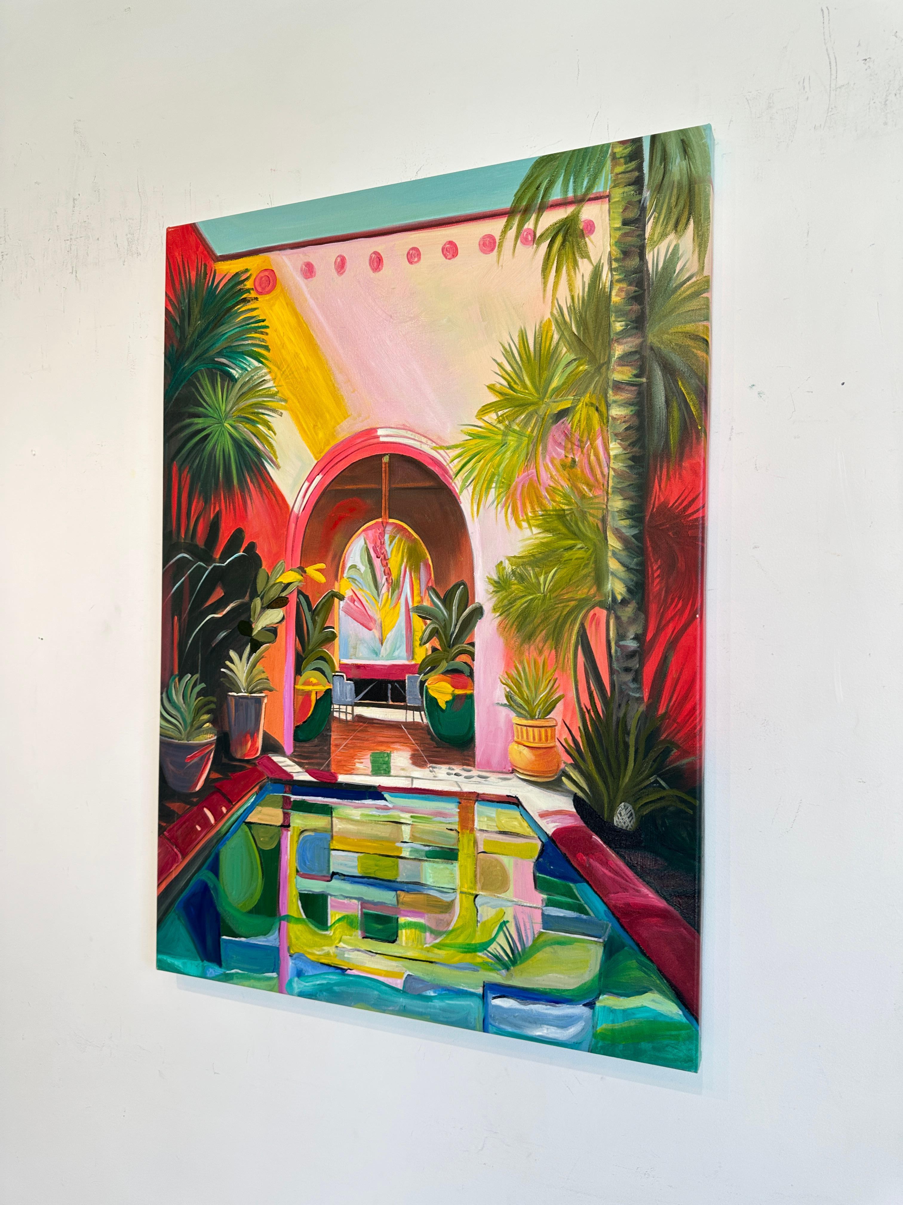 A quiet Oasis by Lilly Muth - Contemporary Architecture Villa Oil Painting 6