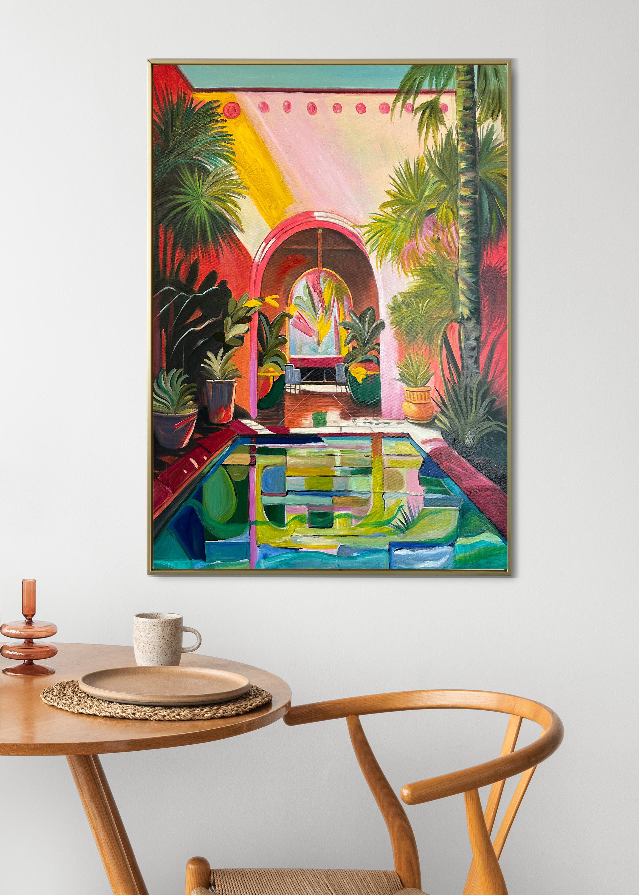 A quiet Oasis by Lilly Muth - Contemporary Architecture Villa Oil Painting 7