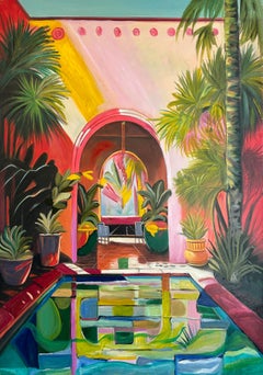 A quiet Oasis by Lilly Muth - Contemporary Architecture Villa Oil Painting