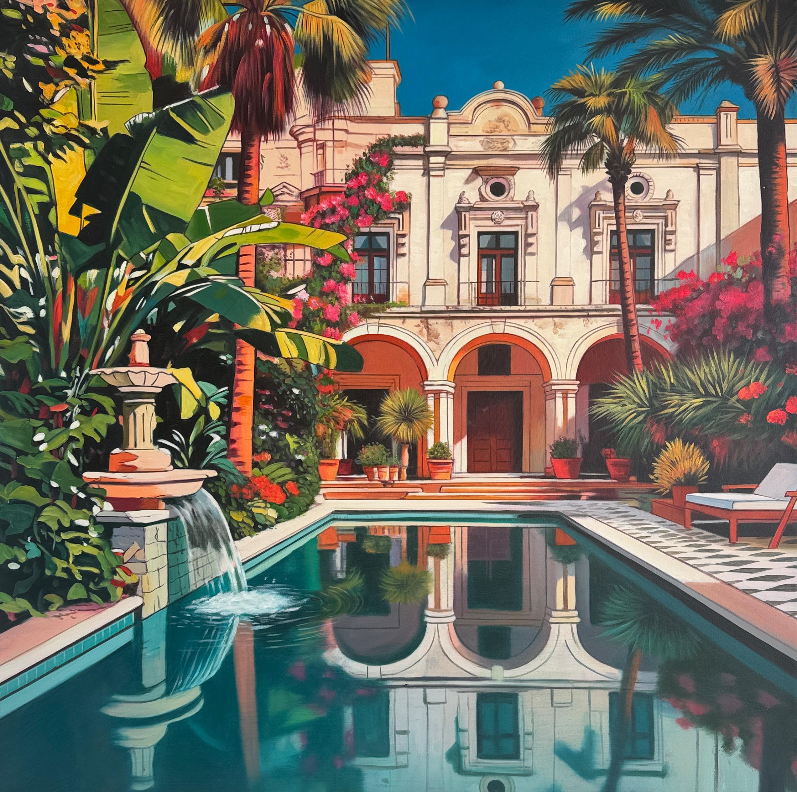 Ancient love romance - Contemporary Architecture House Oil Painting