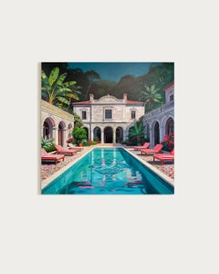Beneath the bougainvillea balcony Contemporary Architecture House Oil Painting